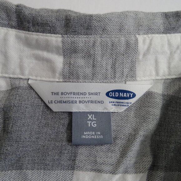 Old Navy Boyfriend Loose Fit Button Up Shirt Women Size XL White Grey Plaid - Picture 6 of 12